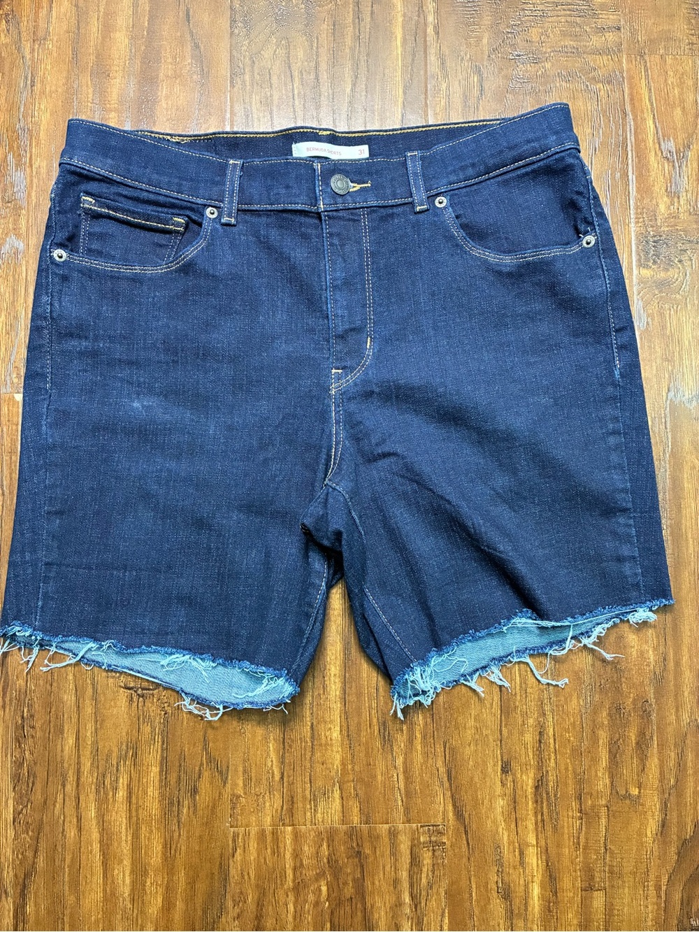 Levi's Dark Blue Frayed Hem Denim Bermuda Shorts
